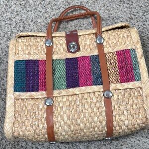 Multicolor Woven Straw Tote Bag